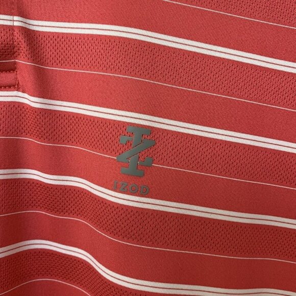 IZOD Golf Polo Shirt Mens Size Medium Red White Striped Stretch Lightweight - Picture 2 of 5